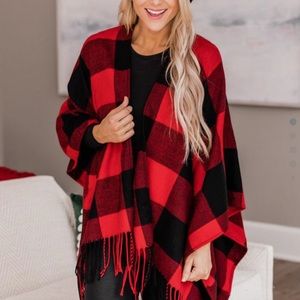 Red plaid poncho